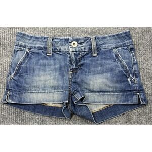 VTG American Eagle Distressed Denim Micro Mini Low Rise Shorts Sz 4 Y2K 2000s